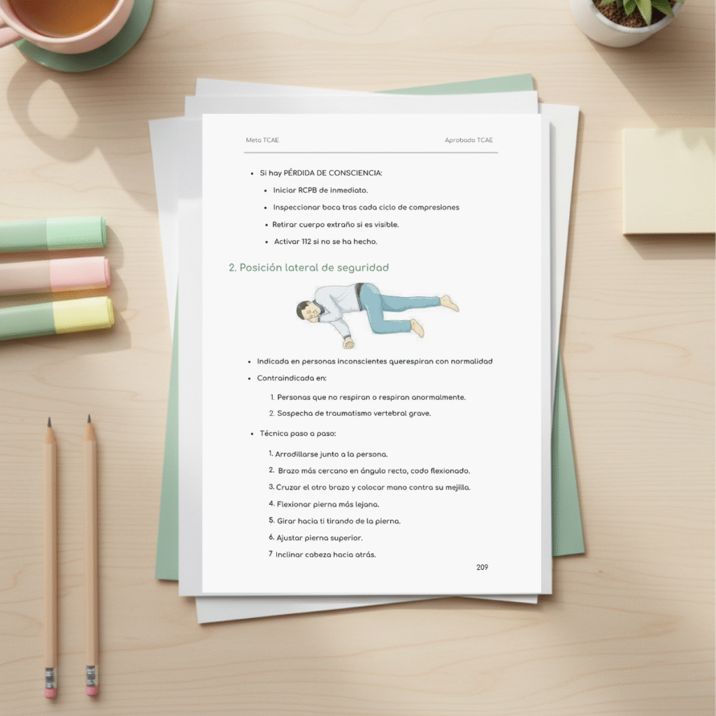 Vista superior del índice de contenidos del temario Aprobado TCAE, con listado de los 19 temas esenciales para oposiciones.